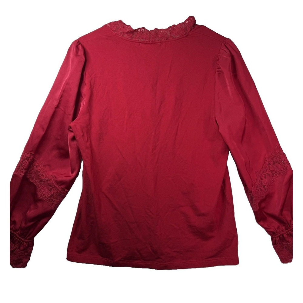Women's Chicos Top Sz 1 US M Red Lace Accents Balloon Satin Sleeve V Neck - Picture 8 of 10